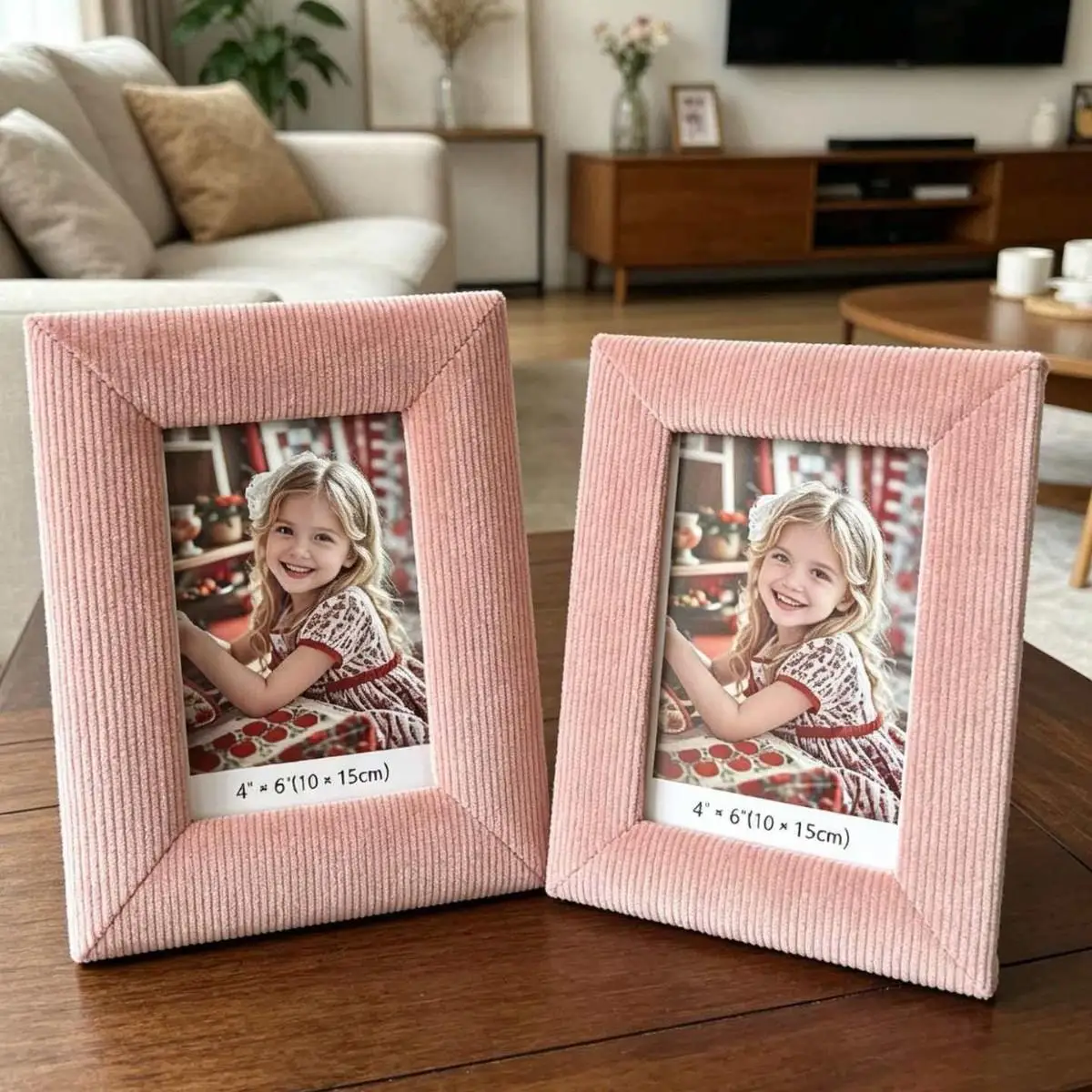 6 Inches Pink Plush Photo Frame Fabric Inner Dimensions 10x15cm Modal Wrapped Fabric Square Decor Picture Frame Display Stand