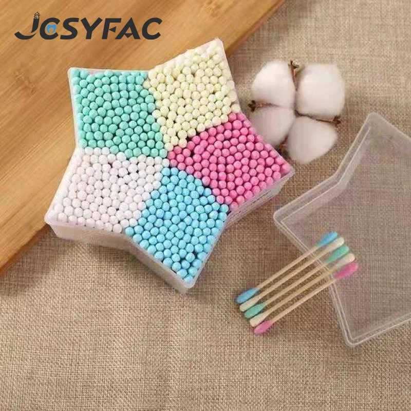 500 ピース/箱クリーン衛生綿棒カラー双頭綿棒メイク落とし耳綿棒化粧品ツール