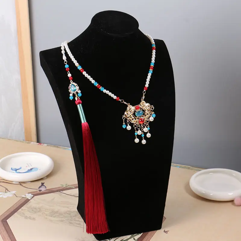 Hanfu Necklace Fringed Longevity Lock Pendant Ornaments Retro National Style Golden Lock Female