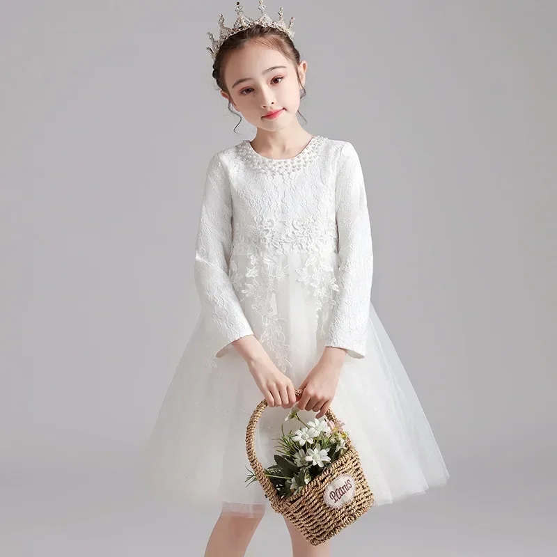 Mädchen kleid 2023 Herbst neue Kinder kleidung Mesh Prinzessin Kleid Kinder kleid Blume Kinder Klavier Performance Kleid Autu