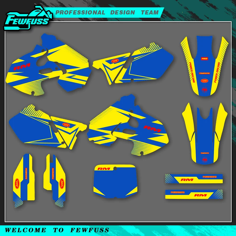 Fewfuss Motorcycle Graphics Decals Stickers For SUZUKI RM125 RM250 RM 125 RM 250 1999 2000 Custom Number Name Background