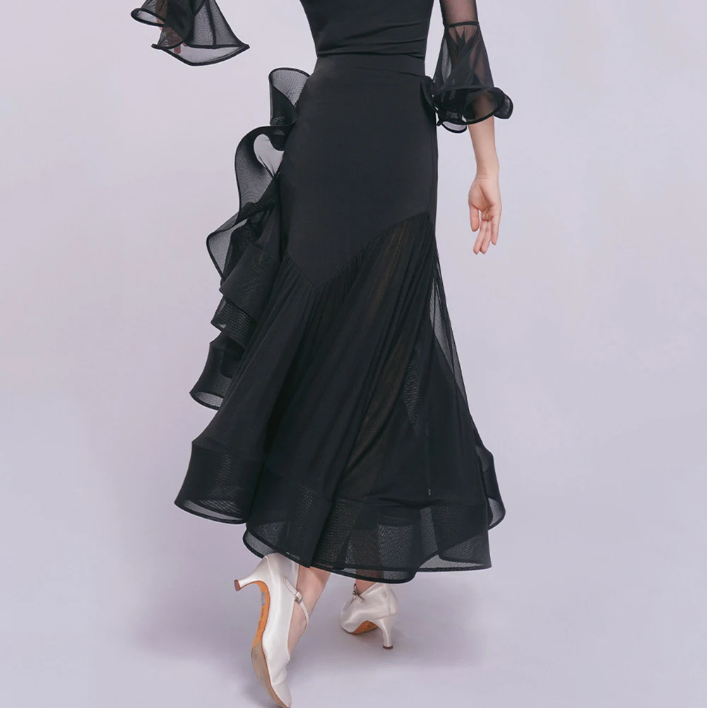 Waltz Skirt high quality Ballroom Roland Purple Fishbone Glaze Blue Standard Competition Midi Skirt Practice Black - Image 3