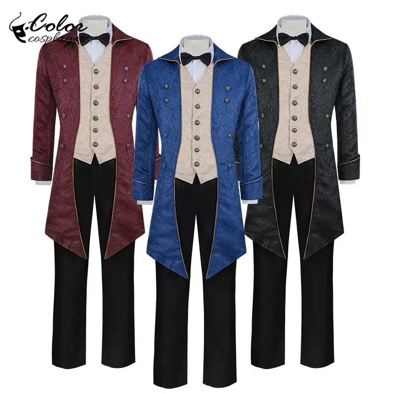 

Средневековый фрак для мужчин, карнавальный винтажный костюм джентльмена для косплея, жаккардовое тканевое пальто, праздничная одежда для Пурима