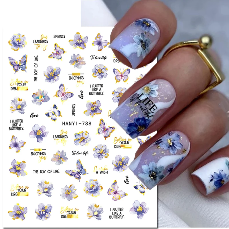 

3d Nail Art Stickers Blooming Purple Violets Florals Flowers Leaves Butterflys Letters Sliders Nail Decals Decoration Manicure