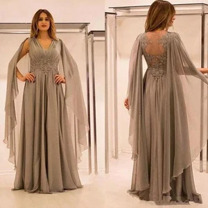 Plus size 2023 mother of the bride dressed in line V-Neck chiffon appliques formal formal groom long groom for wedding 8 Main Sales Dress Wedding Wedding Bride - №6
