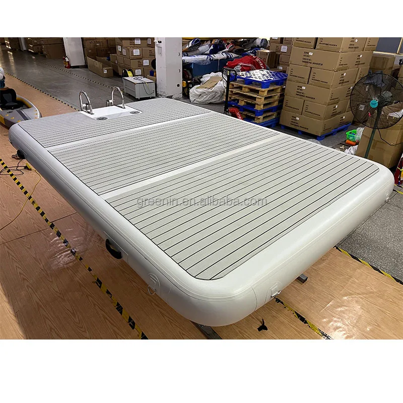 Floating Inflatable Water Play Equipment Teak Deck Yacht Docking Boat Water Platform Floating Dockwith Ladder