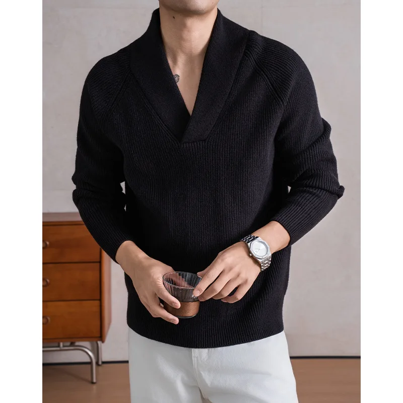 جديد وصول سميكة الخامس الرقبة الرجال محبوك سترة عارضة سترة #4