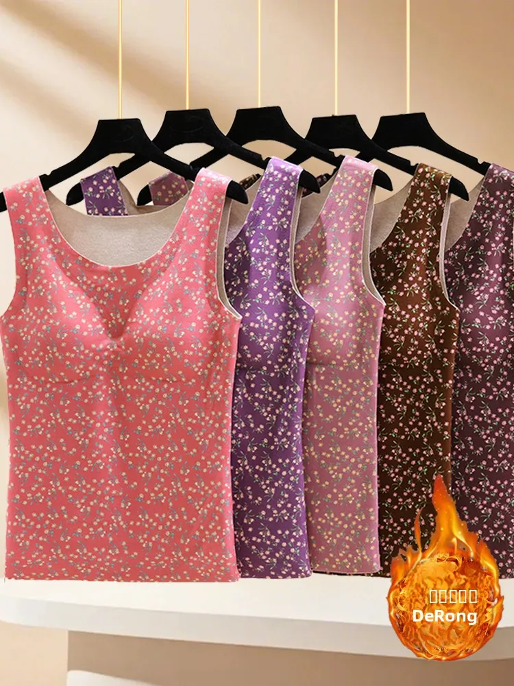 

Thiened немецкий бархатный теплый жилет женский зимний обогревательный слив круглый Ne Base irt облегающий внутренний топ с цветочным принтом