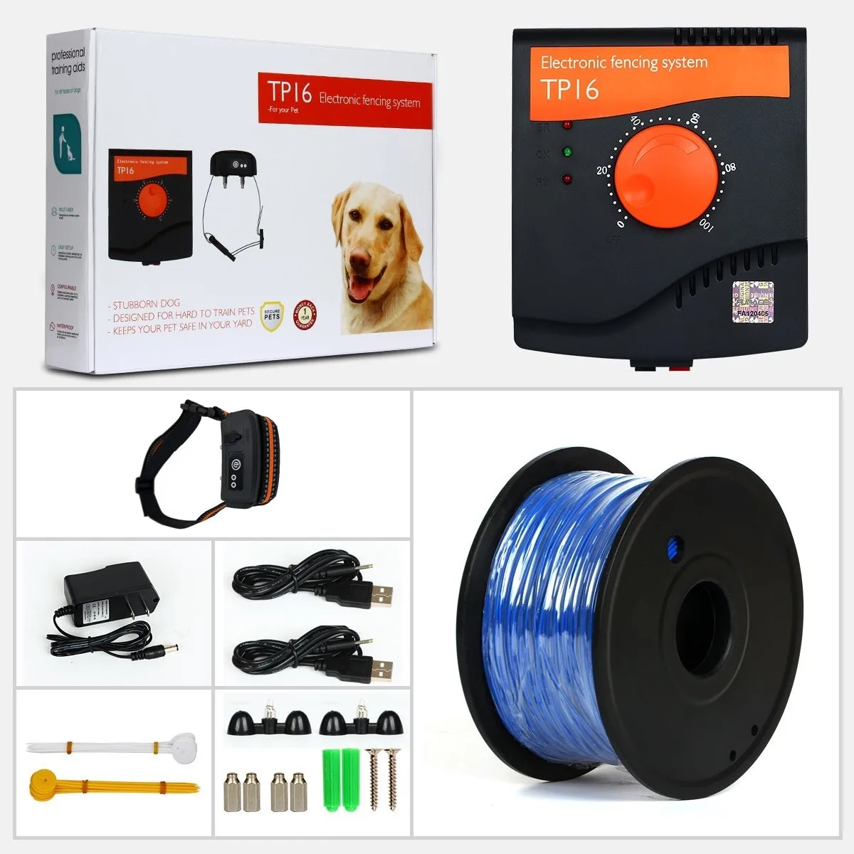 Electric Pet Dog Wired Fence Thick Cable Rechargeable Waterproof Dog Training Collar Electronic Shock Fenceing System