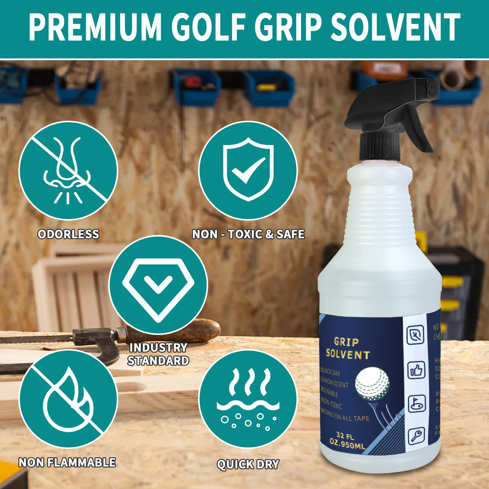 Golf Grip Solvent 32 OZ for Regripping Golf Clubs and Golf Grip Repair Golf Grip Solution Lemon Scent Grip Tape Solvent