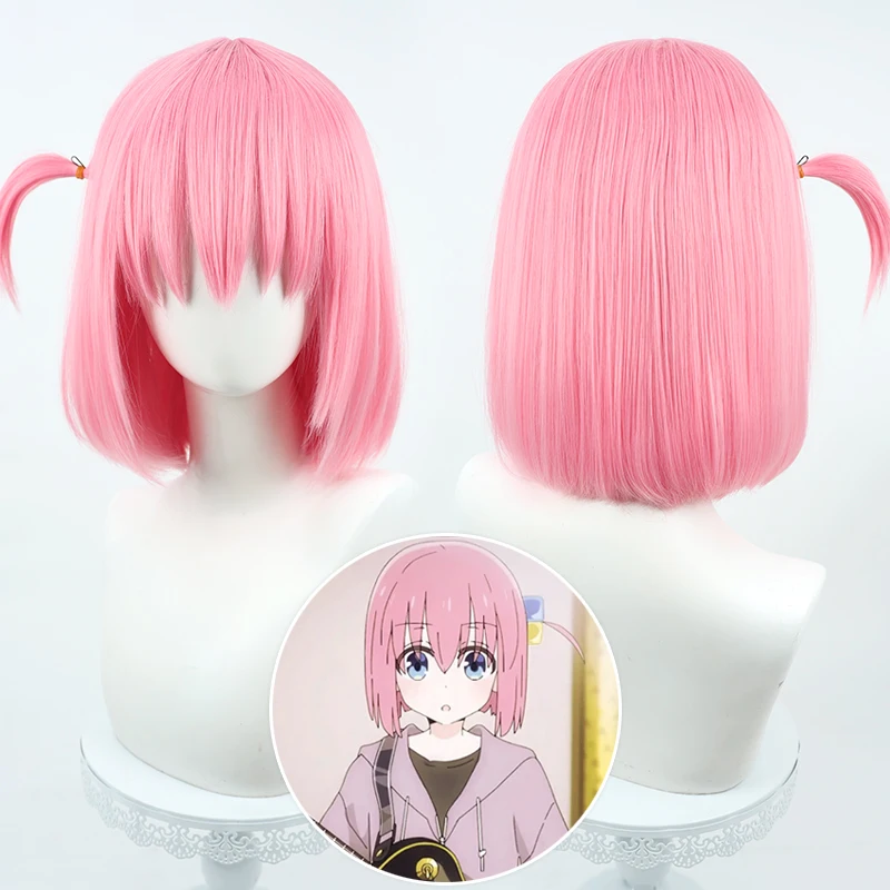 

Anime BOCCHI THE ROCK Hitori Gotoh Cosplay Wig 35cm Pink Short Straight Heat Resistant Synthetic Hair Halloween Party + Wig Cap