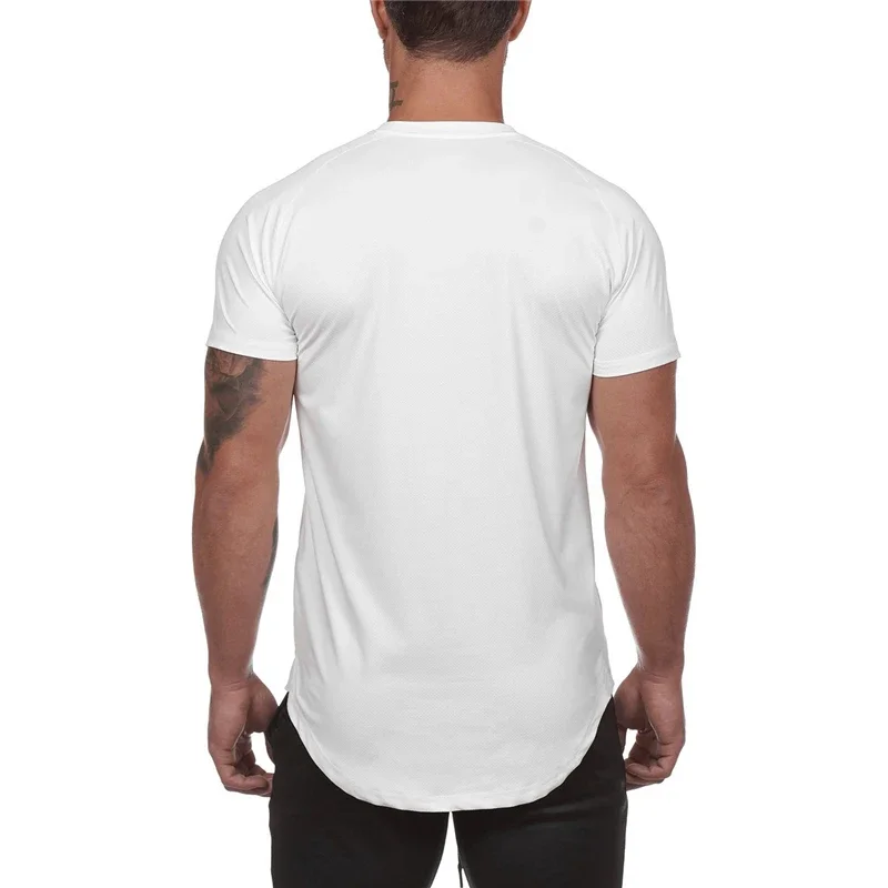 Mesh Breathable Men's Short Sleeve T-Shirts Quick Dry Athletic T Shirt Raglan Sleeve Curved Hem Workout Top for Gym Training