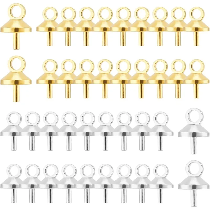 

1 Box 120Pcs 2 Colors Brass Cup Pearl Bail Pin Peg Pendants Metal Small Hole Cup Pearl Screw Eye Pinch Bails Bulk for Half