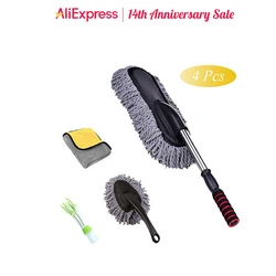 4pcs Car Duster Microfiber Cleaning Brush With Extendable Handle Multipurpose Dust Removal For Exterior Interior Home Cleaning