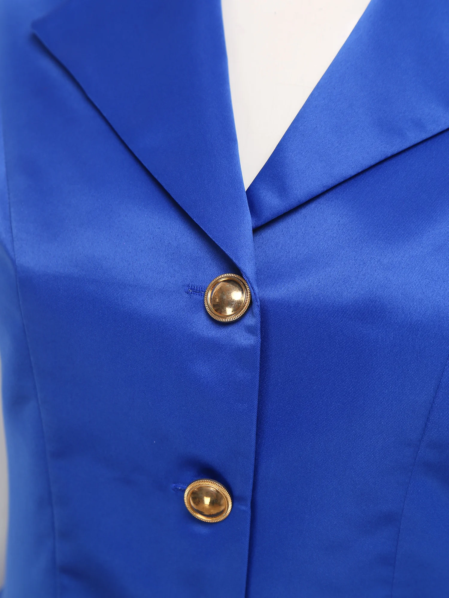 レディースシルキーサテンビクトリア朝の滝チョッキターンダウン襟ノースリーブボタンアップフリル裾ブラウストップカジュアル日常着