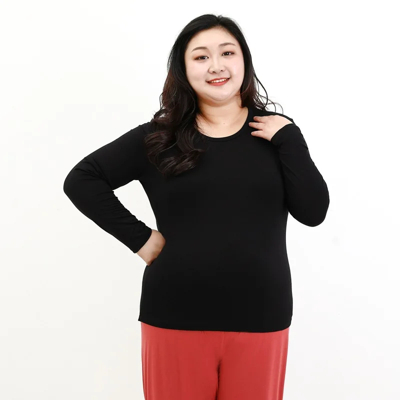 봄과 가을 신상 루즈핏 라운드넥 여성용 빅사이즈 모달 단색 긴팔 티셔츠 상의 파자마