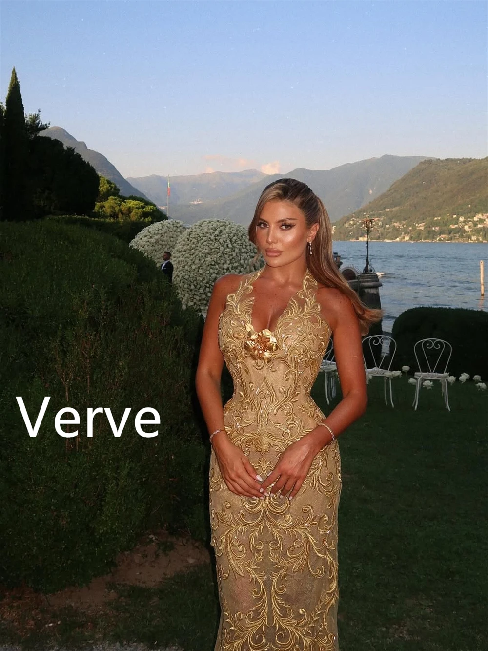 فساتين سهرة صفراء فاخرة مخصصة رائعة بدون أكمام فستان العودة للوطن فاخر سويب تراين فساتين المشاهير #4