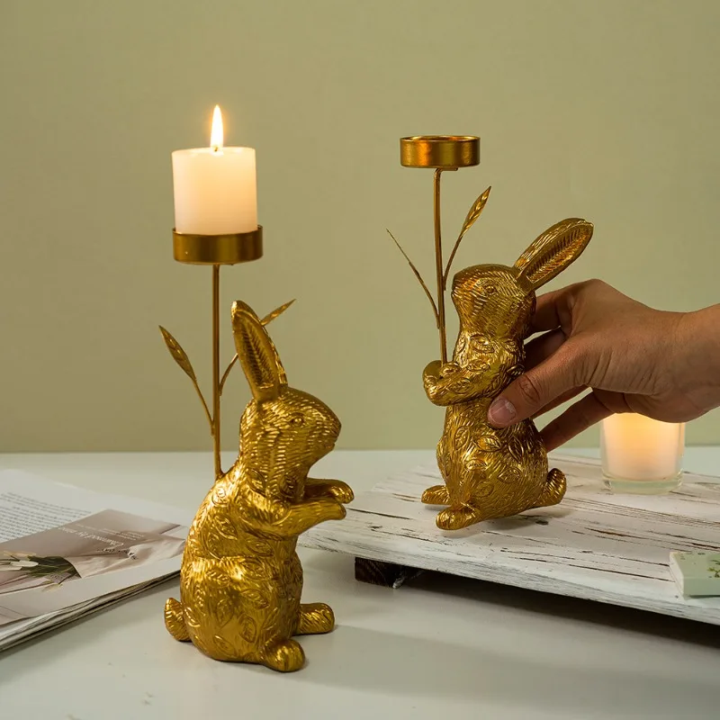 Easter Rabbit Candlestick Decoration Home Living Room Cabinet Wine Cabinet Decoration Resin Crafts Home Ornament Candle Holder