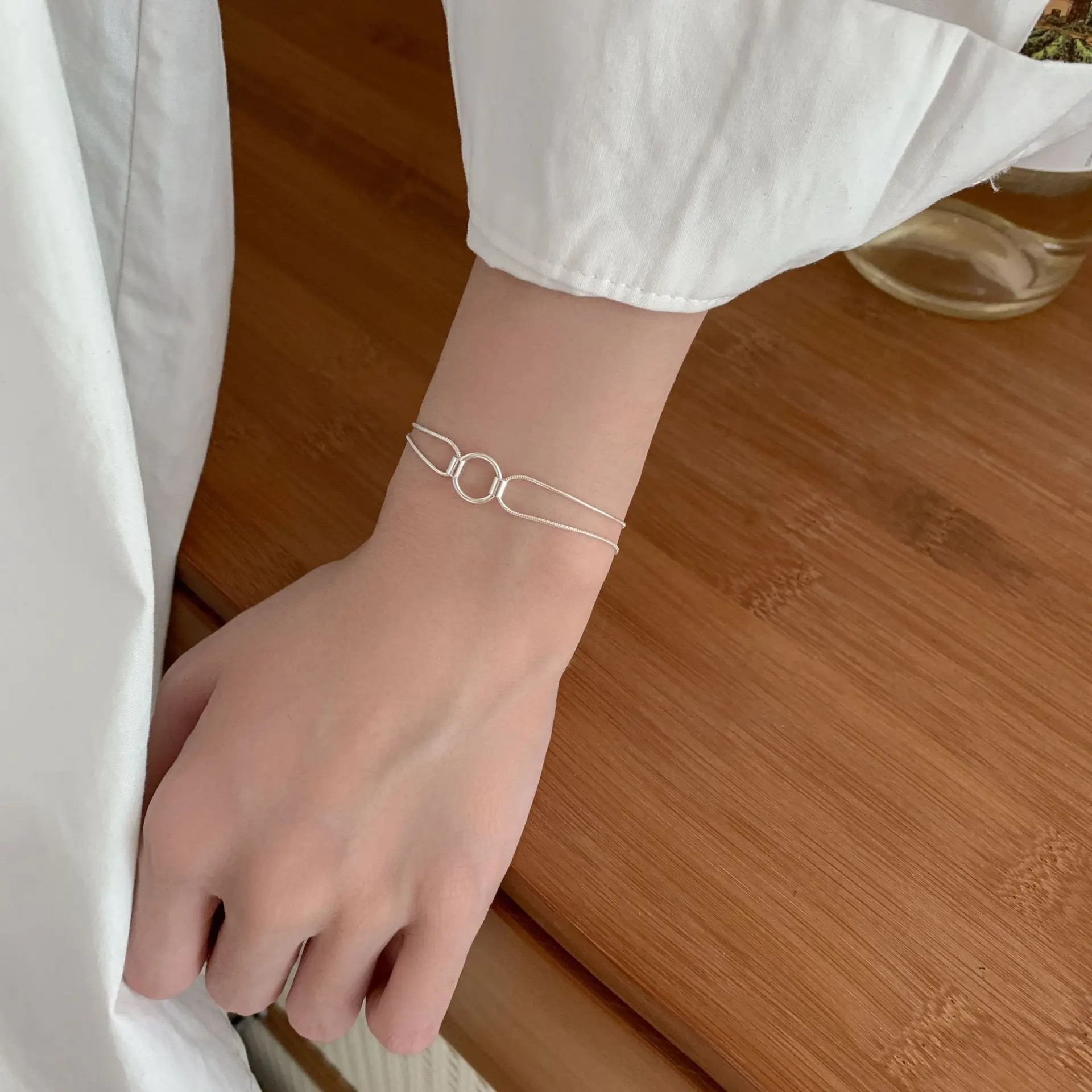 100% 925 Sterling Silver Geometric Bracelet for Women Girl Simple Round Versatile Design Tassel Jewelry Dropship Wholesale