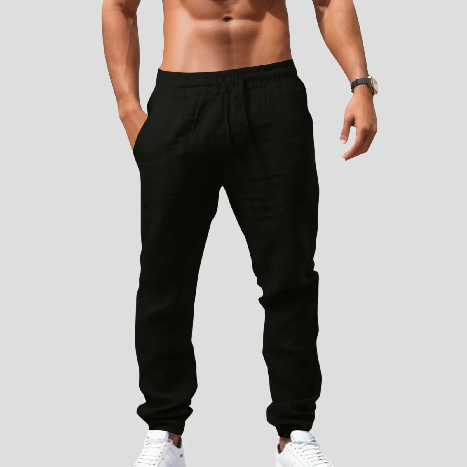 Men's Casual Pants Male Spring Summer New Breathable Solid Color Elastic Waist Long Trousers Fitness Streetwear