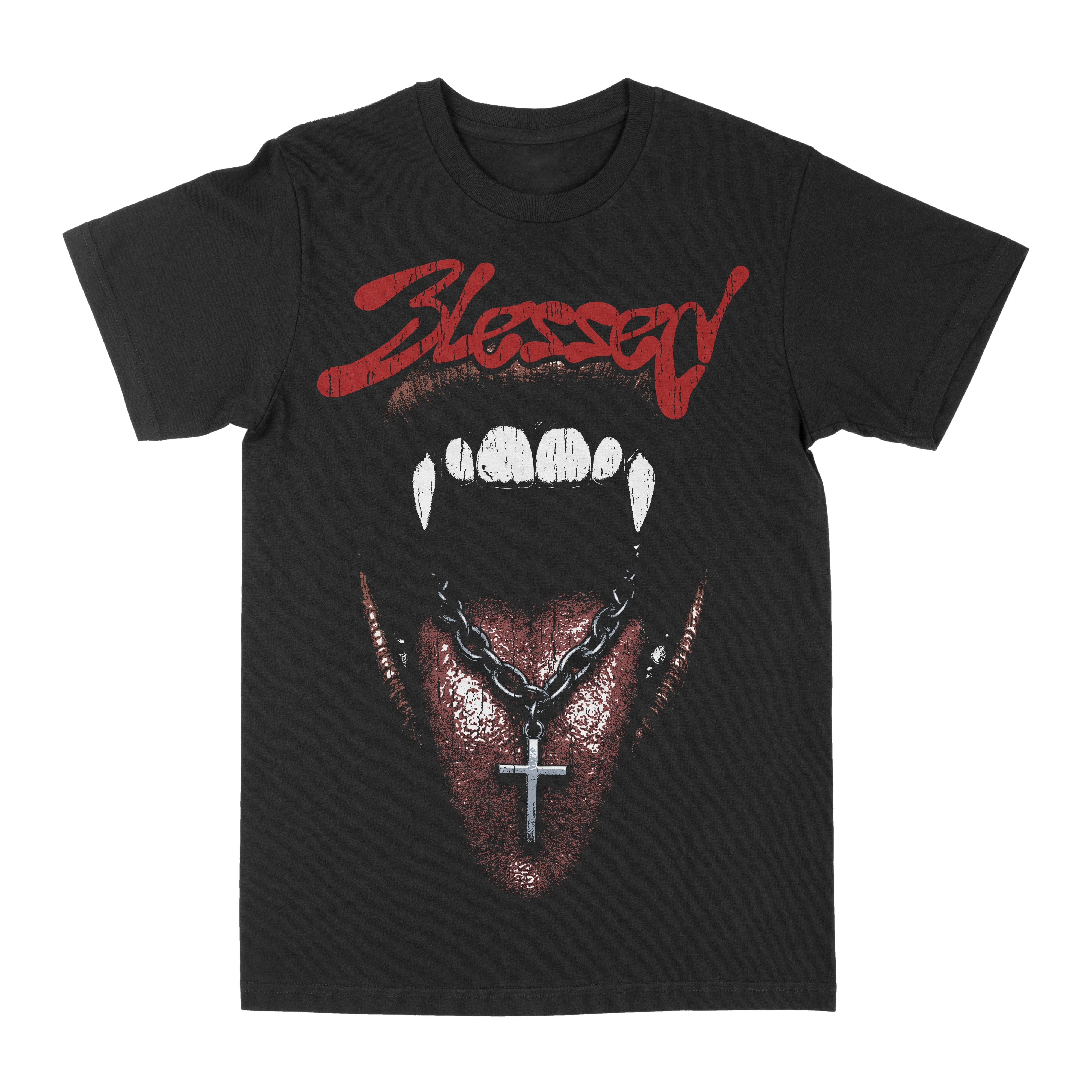 Monoclo Blessed Fangs Y2K Street Trendy Brand  T-Shirt Cotton Graphic Tee Men Women Summer Streetwear