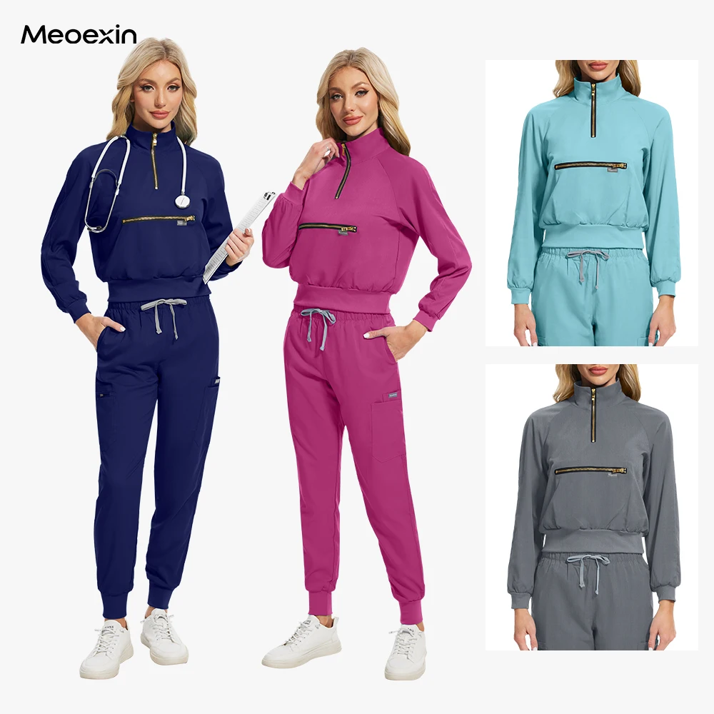 

Scrubs Uniform High Quality Medical Scrubs Breathable Clinic Hospital Nurse Uniforms Workwear Long Sleeved Zipper Collar Uniform