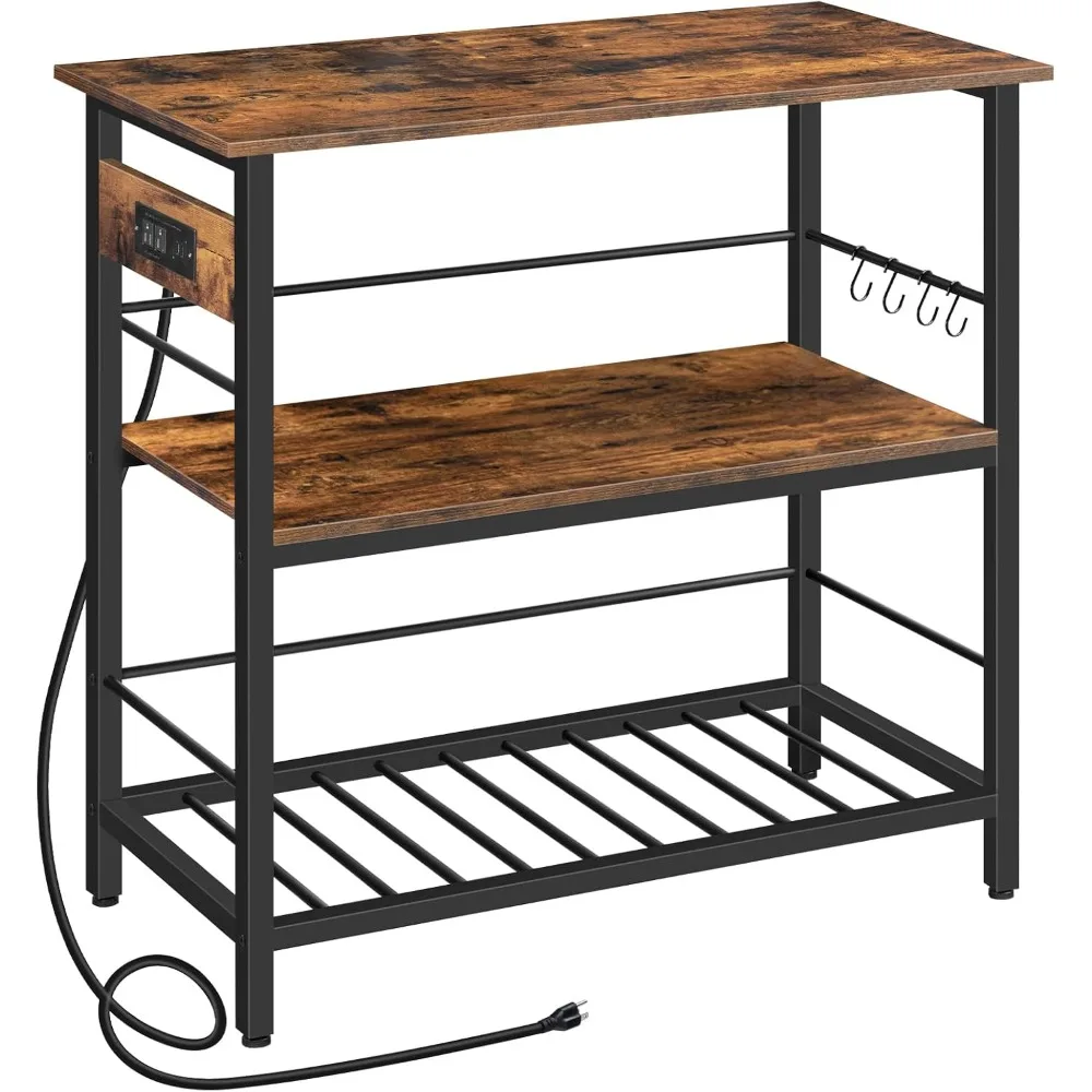 

Kitchen Island with Storage, Kitchen Island Table with Power Outlet, 35.4" L 3 Tier Coffee Station and Microwave Stand, for Hom