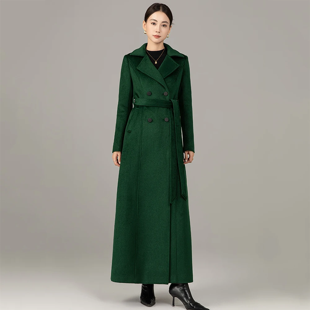 

Новое женское элегантное базовое длинное шерстяное пальто, осеннее модное двубортное шерстяное пальто с воротником и тонкой талией, женское смешанное пальто