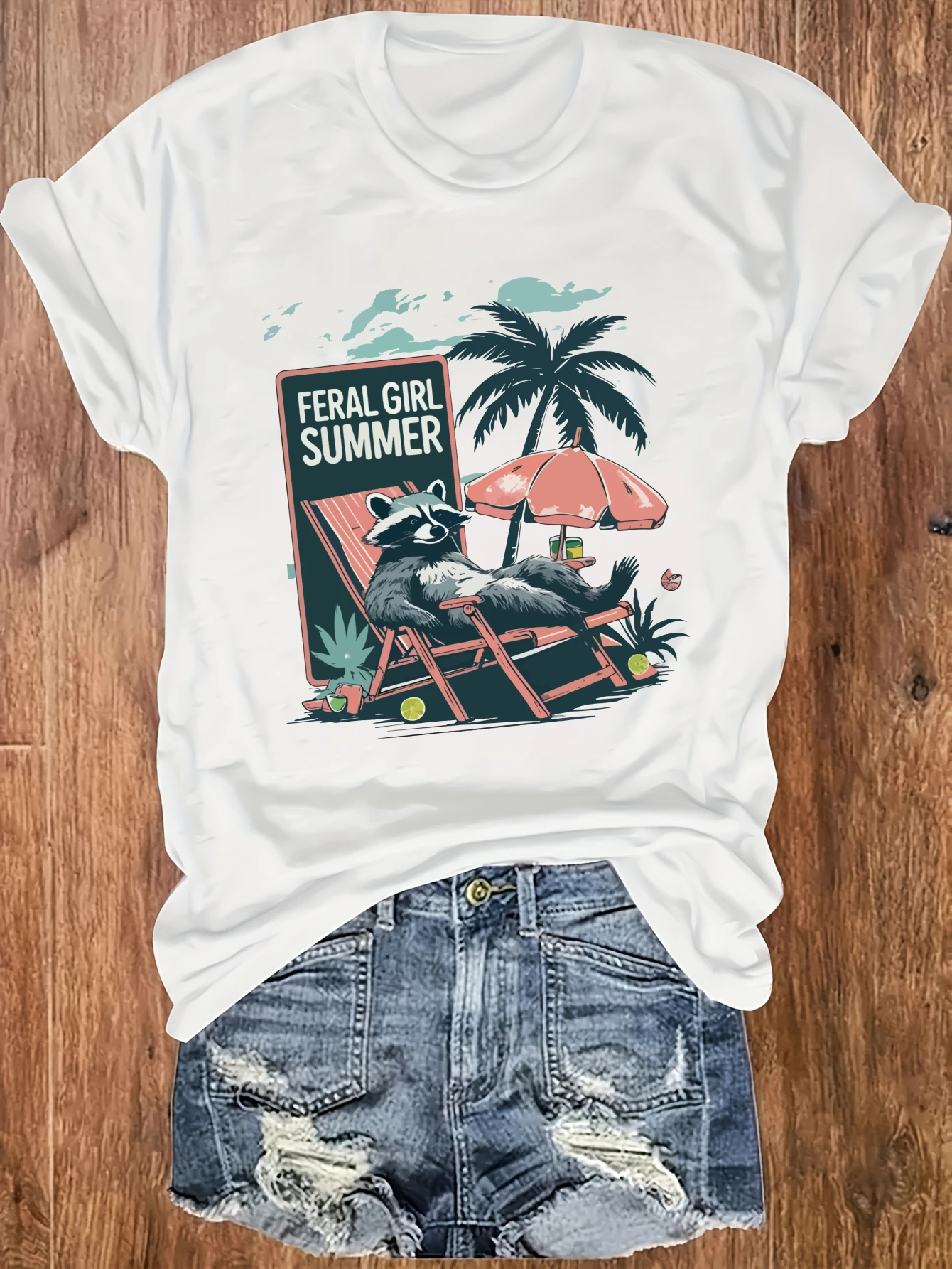 

women's plus size tank top Feral Girl Summer Raccoon Beach Suitable for sports and daily wear summer fashion tops womens clothes