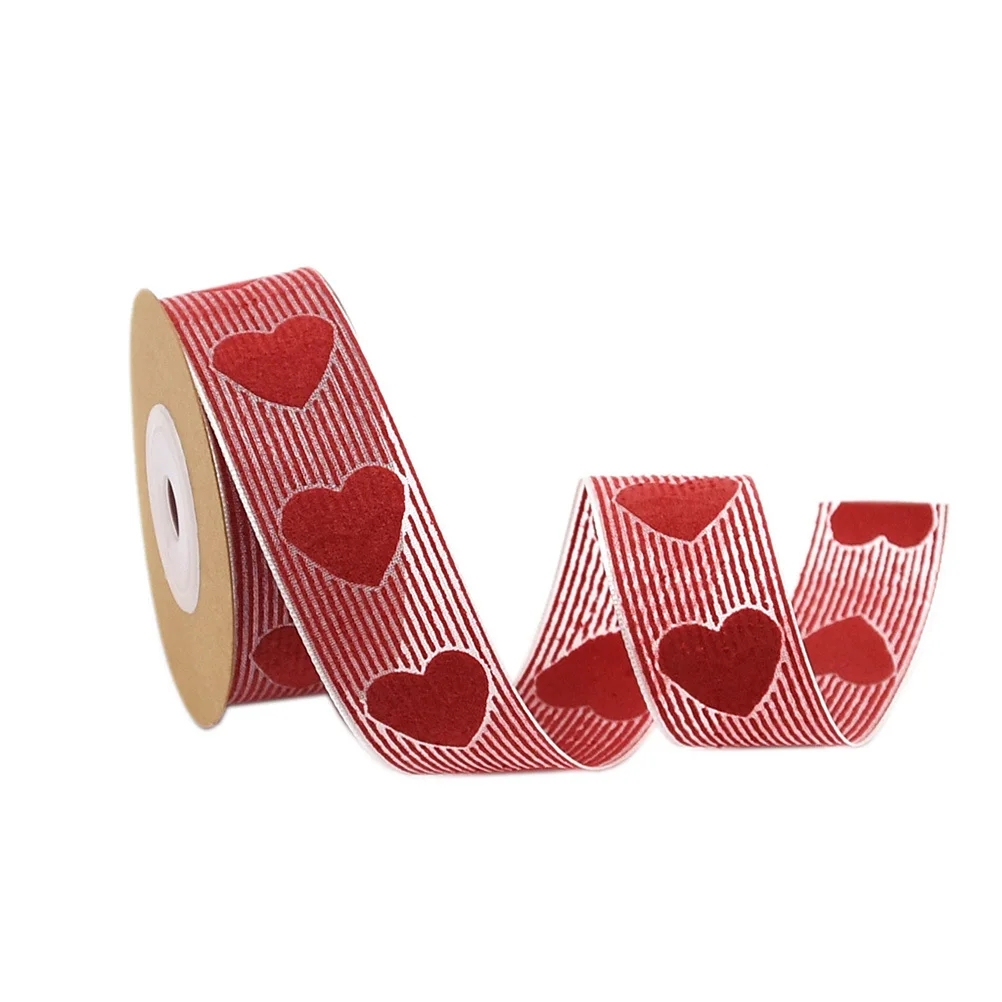 

5M Long Heart Design Ribbon Red Satin Fabric Tape for DIY Gift Wrapping Valentine Decoration Celebration Party Accessory