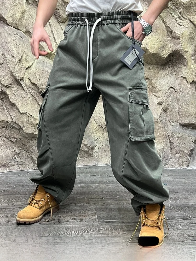 

Мужские повседневные брюки Thiened Fce, брюки с несколькими карманами в американском стиле, осенне-зимние прямые хлопковые брюки