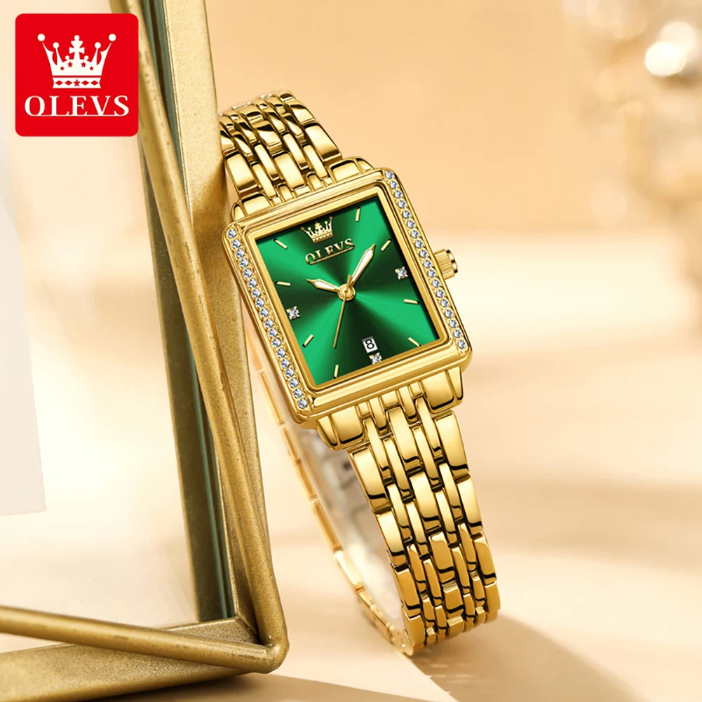 Olevs Frauen Uhren Mode goldgrün Edelstahl Edelstahl Damen uhr wasserdicht Quarz Armbanduhr romatische Freundin Geschenk