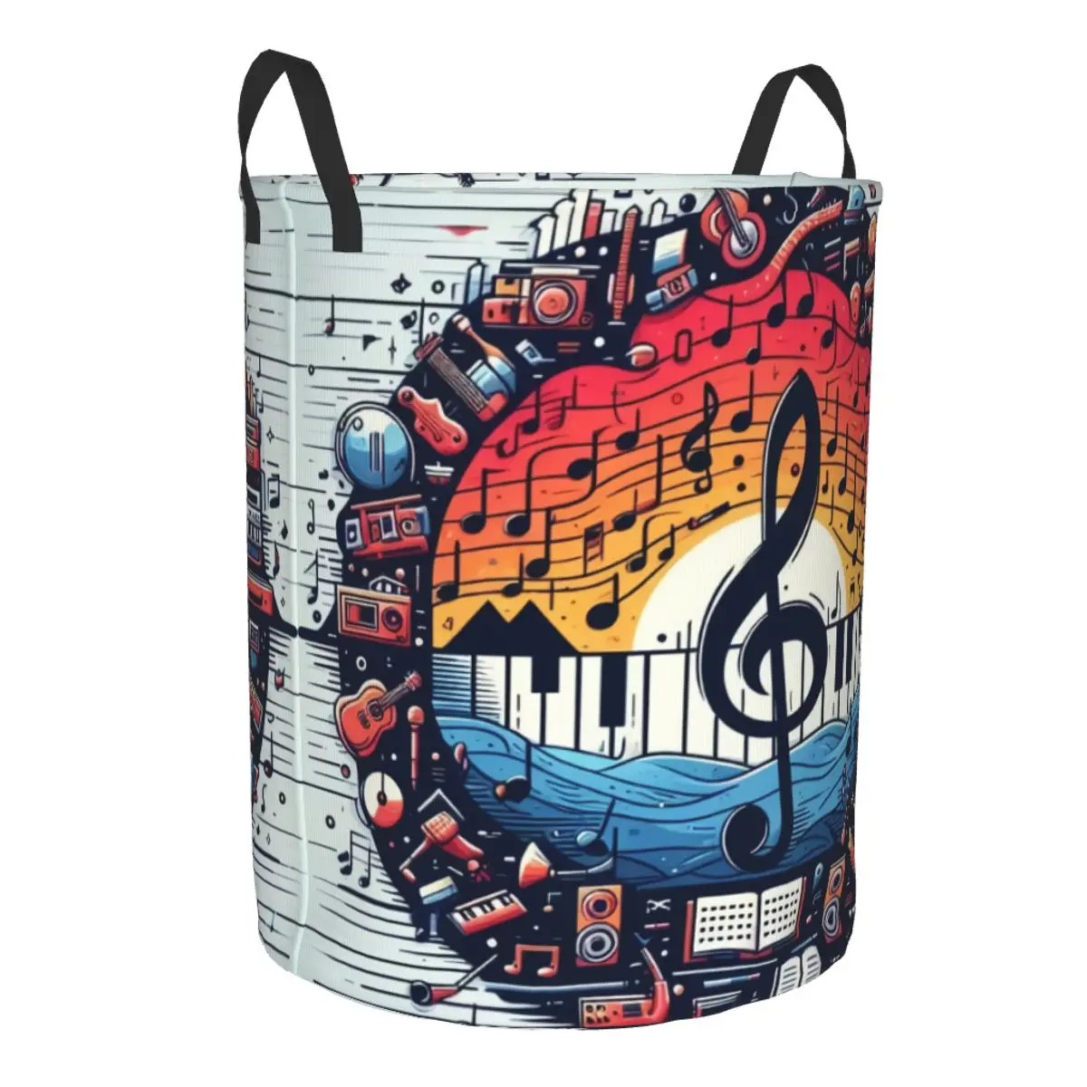 Custom Piano Keyboard Musical Notes Laundry Basket Foldable Clothes Toy Hamper Storage Bin for Kids Nursery