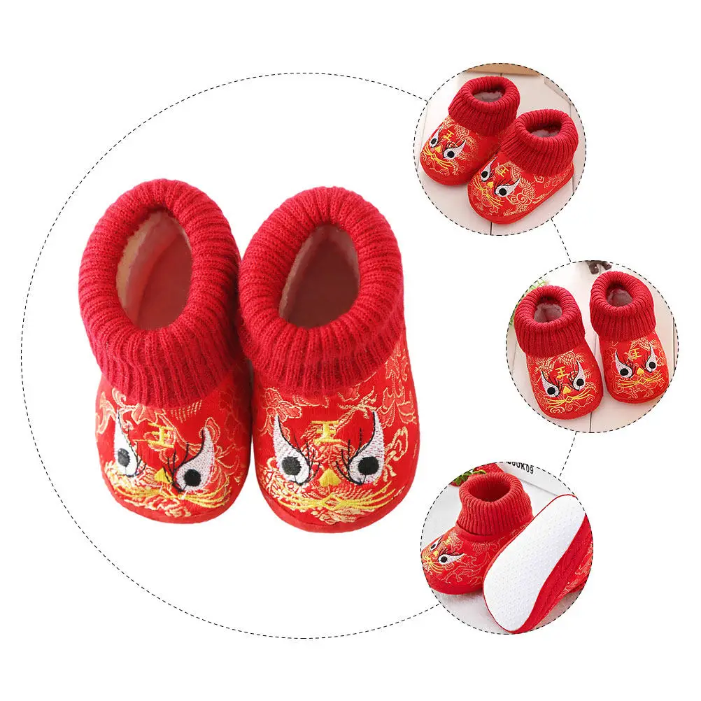 1Pair Children Cotton Shoes Thickened Warm Tiger Head Pattern Breathable Comfortable Winter Casual Embroidered Kids Short Boots
