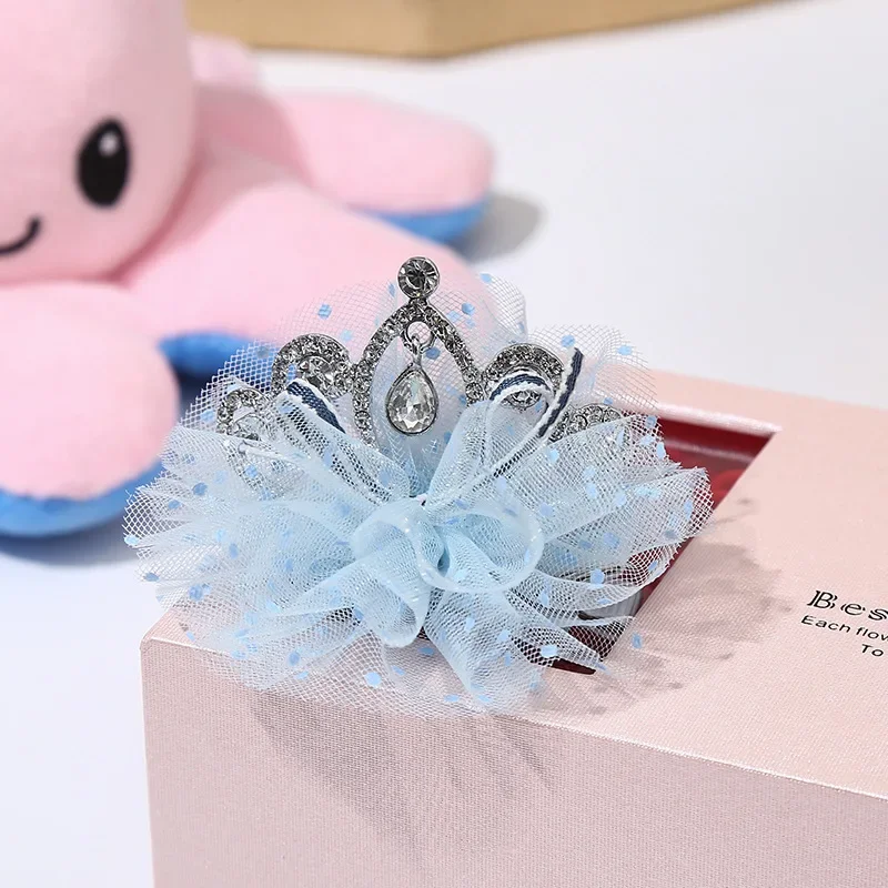 Children's Crown Barrettes Female Mesh Hairpin Girl Small Crown Word Clip Head Clip Rhinestone Temperament Does Not Hurt Hair