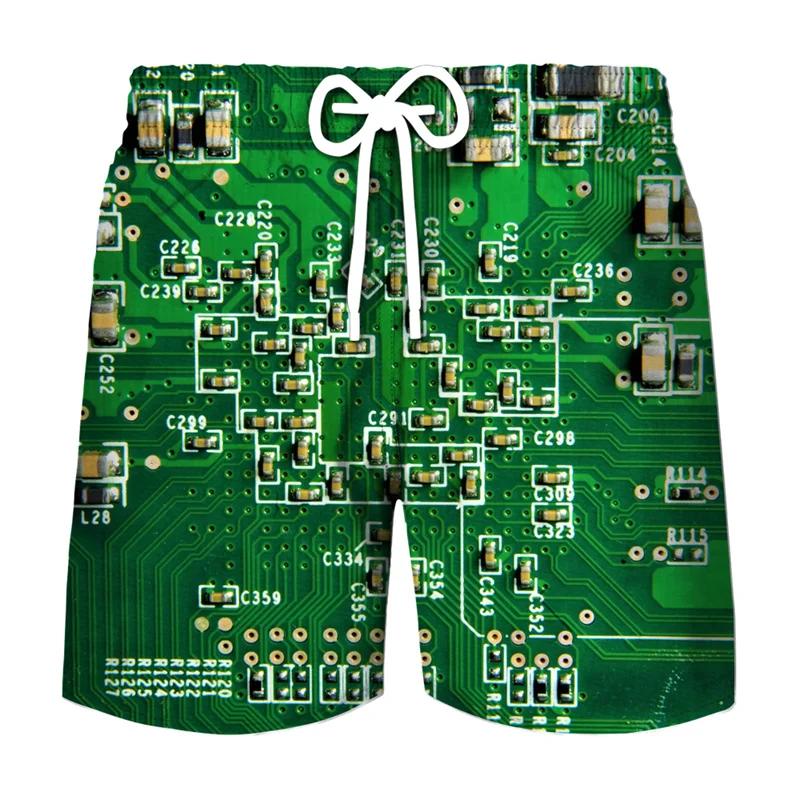 Circuit Board Graphic Shorts Pants Men Summer Hawaii Beach Shorts 3D Printing Electronic Chip Cool Swimsuit Gym Surf Swim Trunks