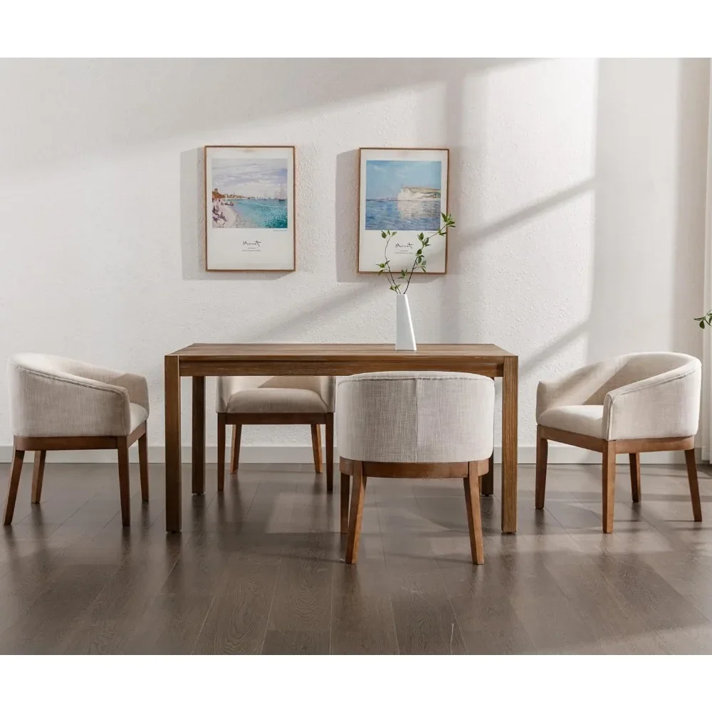 

Mid-Century Modern Dining Chairs Linen Upholstered Kitchen Dining Room Chairs Curved Backrest Dining Chairs with Wood Leg