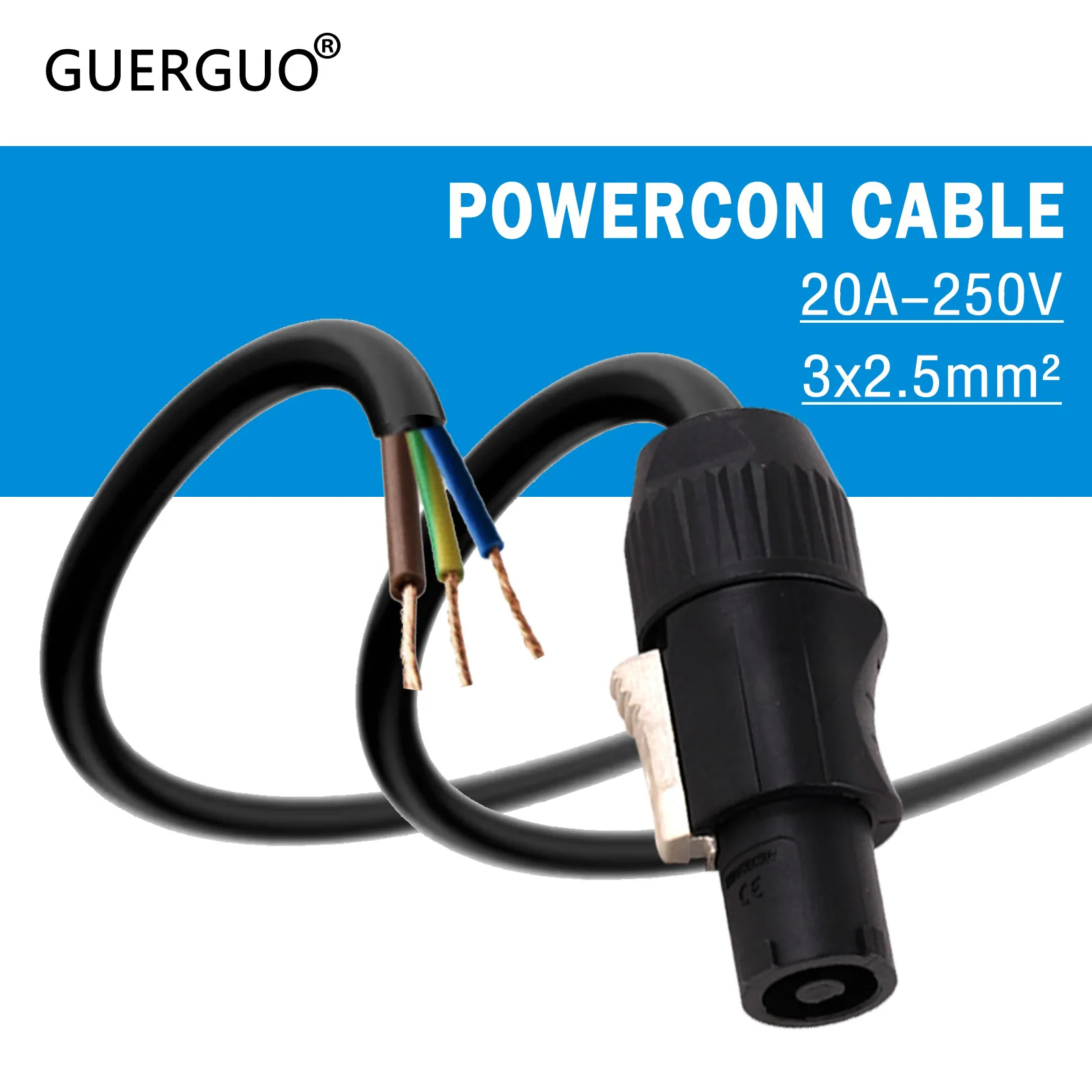 Pro Stage Light Waterproof 3Pin In/Output Powercon Male Plug Extension Cable to Bare Wire Open End AC PowerCon Connector Cord