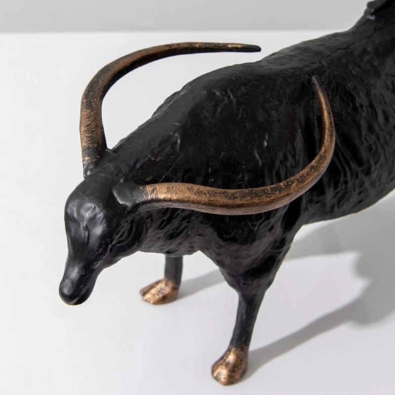 Metal Animal Ornaments Buffalo Sculpture Cattle Herder Abstract Handicrafts Golden Man Metal Figurine Home Decoration