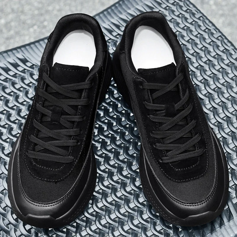 New Men Multi Material Splicing Elevator Shoes 8CM Invisible Height Increasing Casual Shoes Breathable Lightweight Thick Bottom