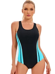 Sports One Piece Swimsuit 2024 Cut Out Competition Swimwear Women Patchwork Swimming Suits Racerback Bathing Suits XXL