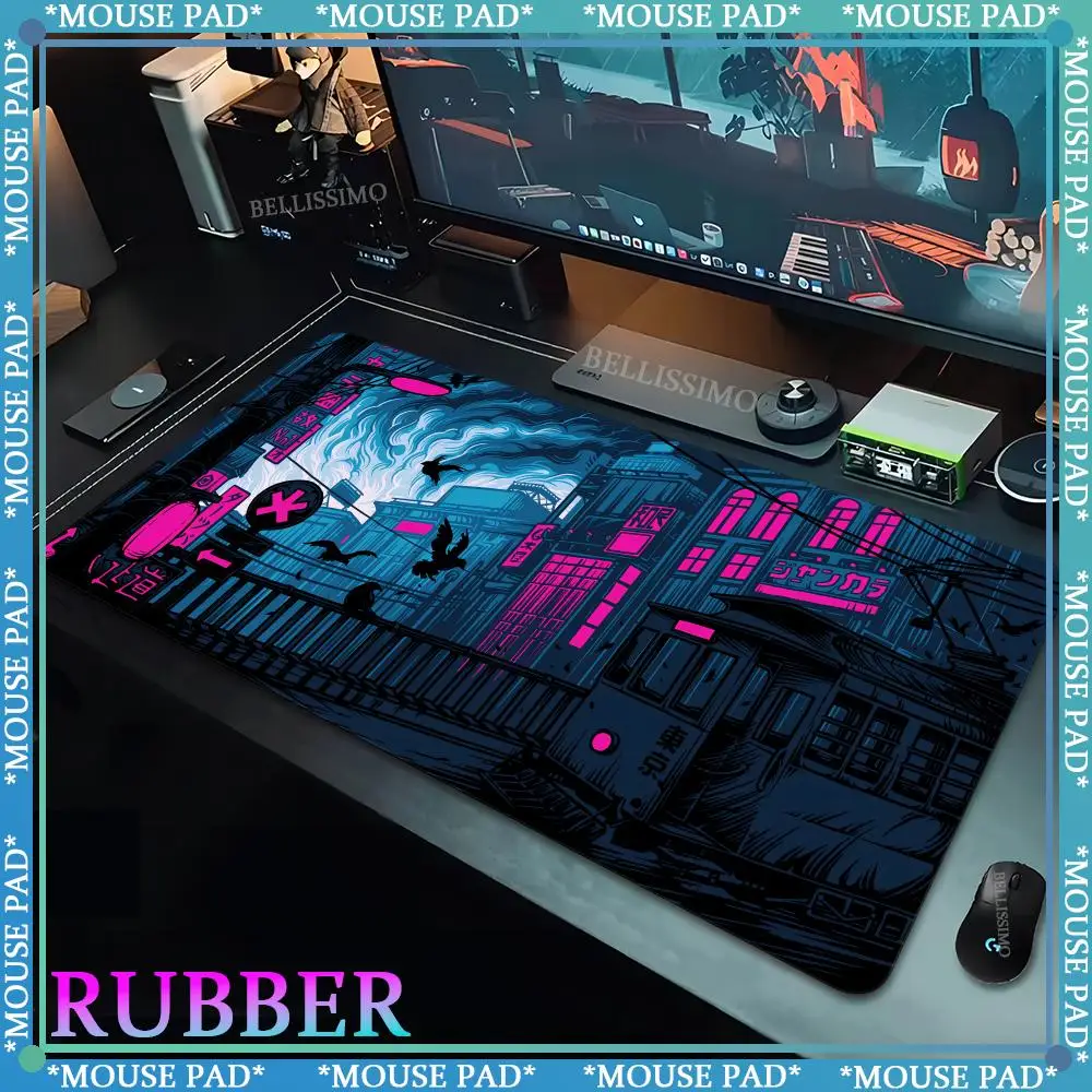 

City neon mousepad gaming large personality HD home new keyboard pad XXL non-slip carpet lock edge table mat rubber mouse pad