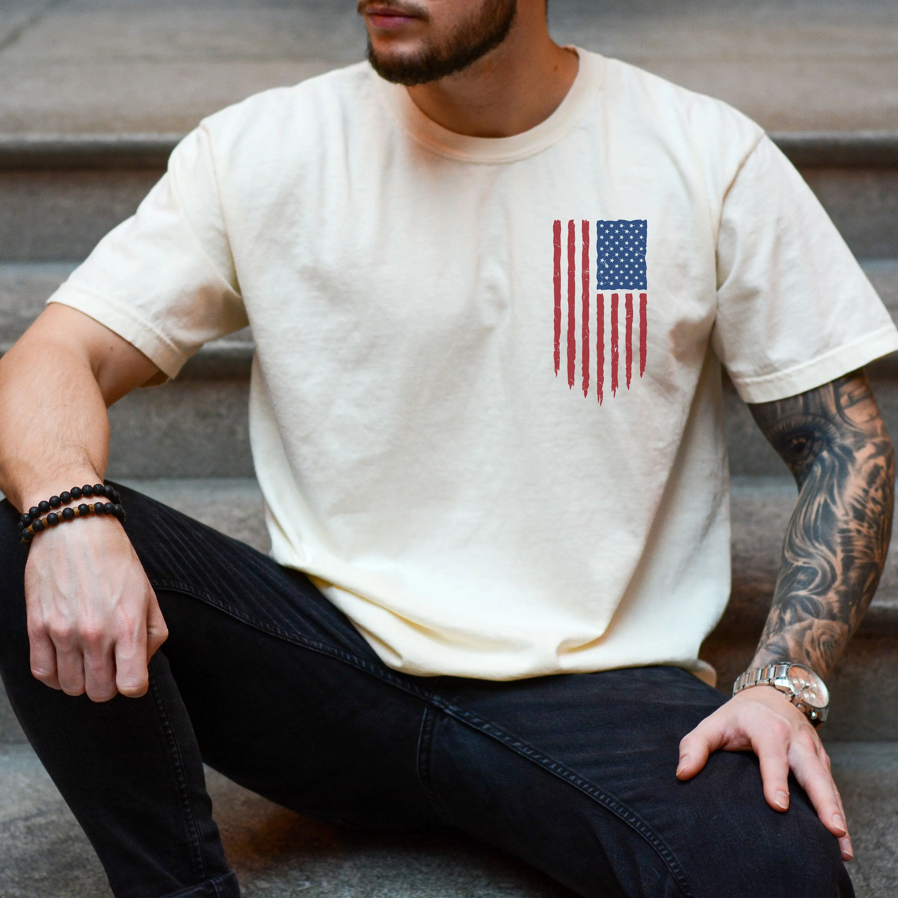 

Men'S American Flag Comfort Colors T Shirt Usa 4Th Of July Fourth Patriotic