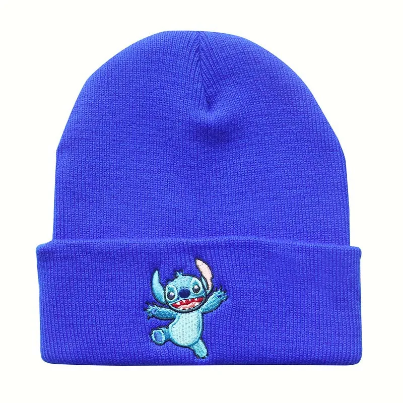 Disney Cute Stitch Embroidery Knitted Cap Cartoon Headgear Autumn Winter Woolen Warm Hat Student Bonnet Christmas Birthday Gift