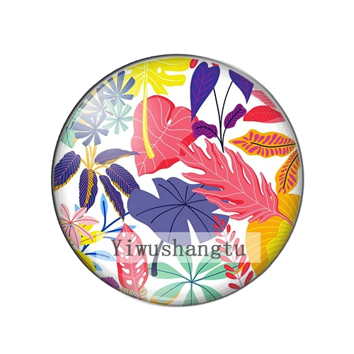 Image 4: Peintures de fond de plantes de feuilles tropicales rouges, photo ronde, cabochon en verre, démonstration, dos plat, résultats exécutifs, 12mm, 18mm, 20mm, 25mm