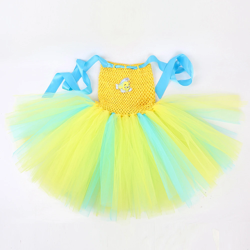 LIttle Mermaid Flounder Costumes for Baby Girls Cartoon Fish Tutu Dress for Kids Birthday Party Outfit Christmas Holiday Clothes