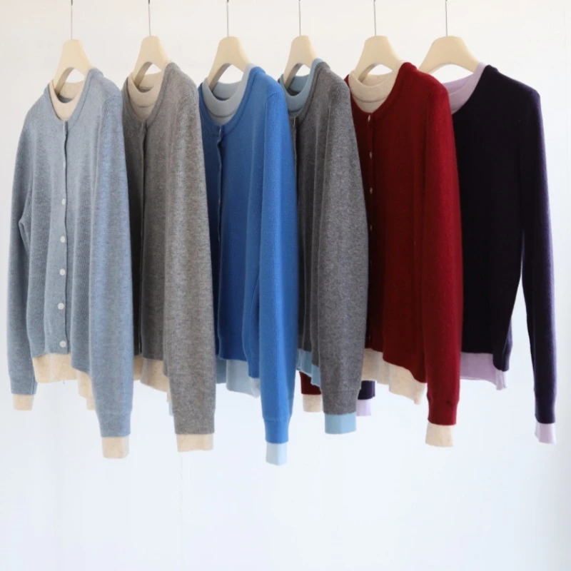 

Два толстых вязаных кардигана с цветными блоками для женщин, однобортные свитера-пуловеры с длинными рукавами