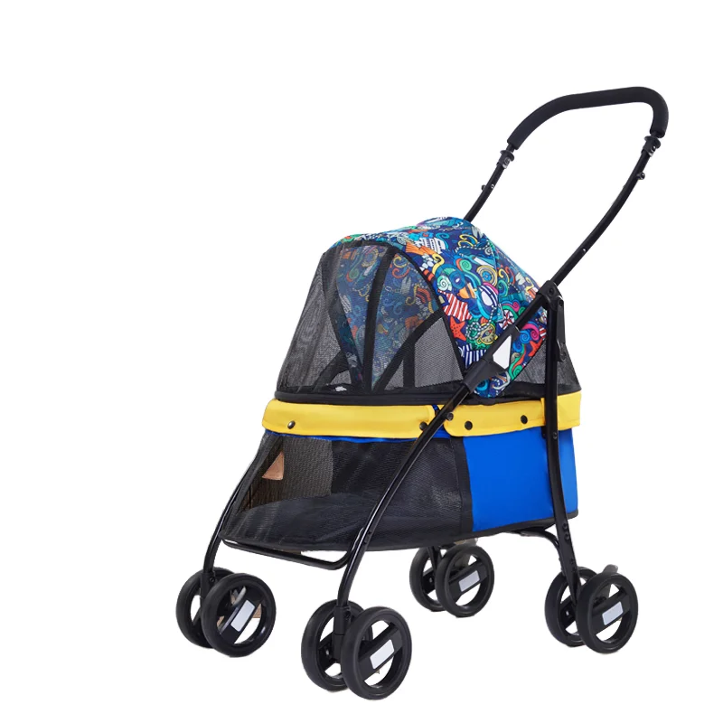 

Washable 4-Wheel Pet Jogger Stroller Luxury Small Dog Stroller with Breathable Material and Storage Space Pet Trolley