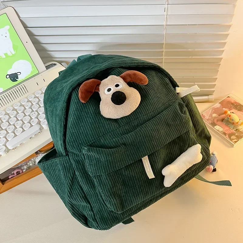 Kawaii Children's Backpack Japanese Cartoon Cute Puppy Kindergarten Boys Girls Joker Retro Corduroy Large Capacity Schoolbag New