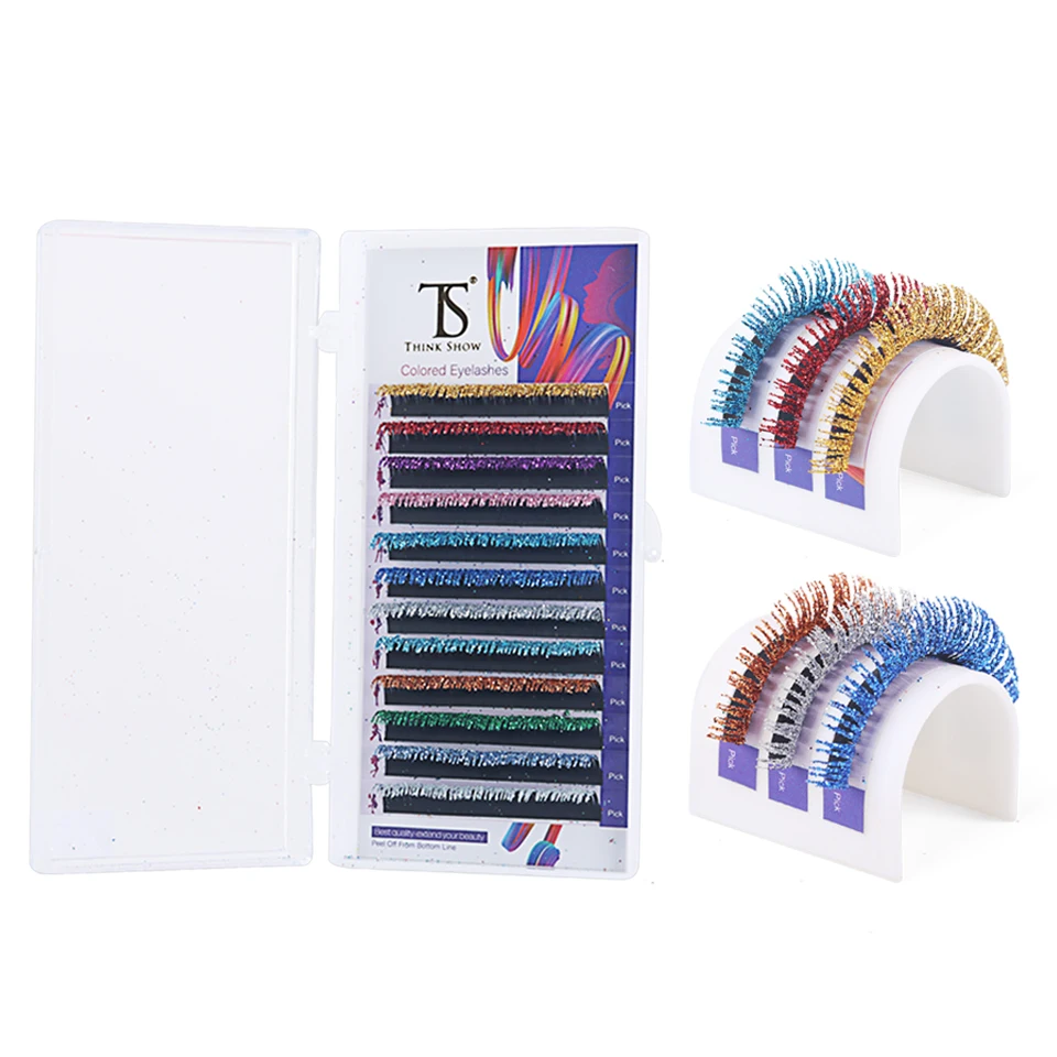 

Mix Colors Glitter Fashion Shiny Colorful False Eyelash Extension Individual Faux Makeup Eye Lashes Professional Supplies